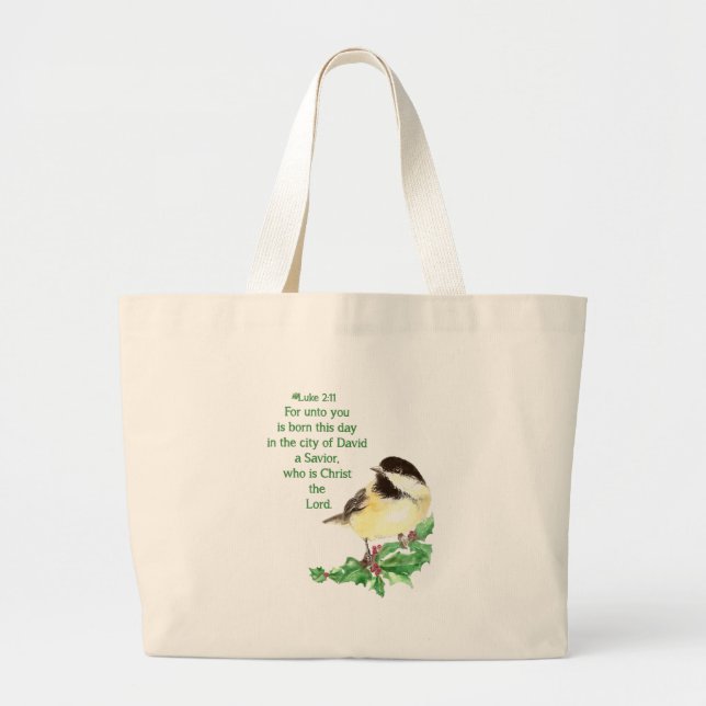 Christian Christmas Scripture Sticker Scripture Large Tote Bag (Front)