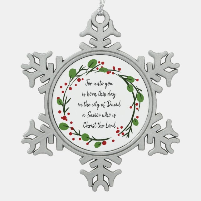 Christian Christmas Scripture Sticker Scripture Snowflake Pewter Christmas Ornament (Front)