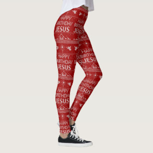 Christian Christmas Sweater Happy Birthday Jesus Leggings