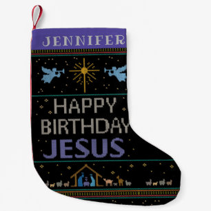 Christian Christmas Sweater Happy Birthday Jesus Small Christmas Stocking