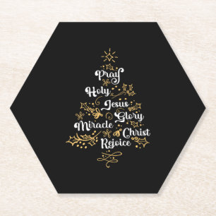 Christian Christmas Tree Family Holiday Church Paper Coaster