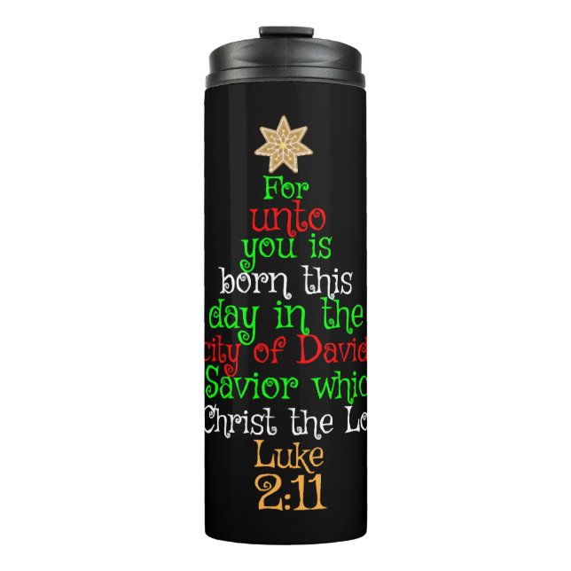 Christian Christmas Tree Shirts Thermal Tumbler (Front)