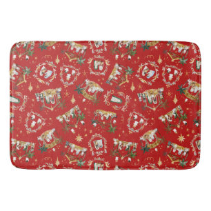Christian Christmas Watercolor Nativity Red Bath Mat