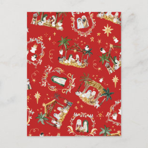 Christian Christmas Watercolor Nativity Red Postcard