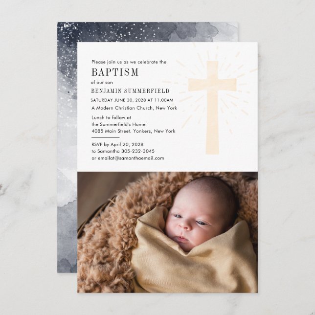 Christian Church Baptism Baby Photo Religious Invi Invitation (Front/Back)