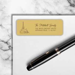 Christian Church Line Art Minimal Stylish Mustard Return Address Label