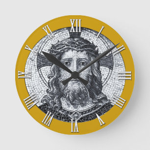 Christian Clock, Jesus Christ Vintage Mosaic Round Clock