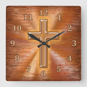Christian Clocks with Gold Cross Grunge Background