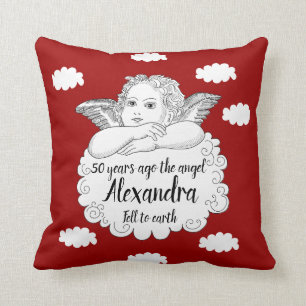 Christian Cloud Angel Happy 50th Birthday Red Cushion