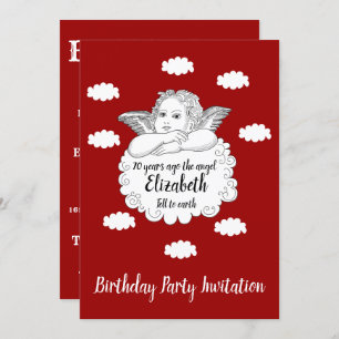 Christian Cloud Angel Happy 70th Birthday Red Invitation