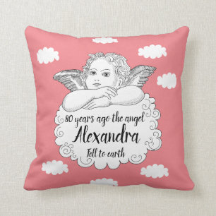 Christian Cloud Angel Happy 80th Birthday Pink Cushion