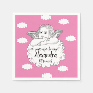 Christian Cloud Angel Happy 90th Birthday Pink Napkin