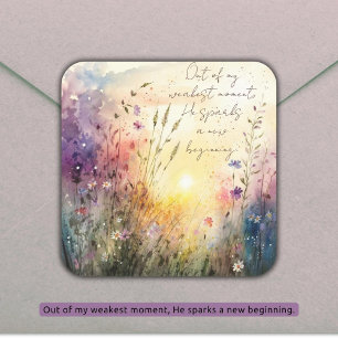 Christian Colourful Wildflowers Watercolor Verse Square Sticker