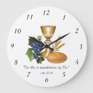Christian Communion Luke 22:19 Bread and Wine Large Clock