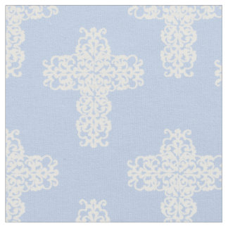 Christian Corss White on Blue Damask Pattern Fabric