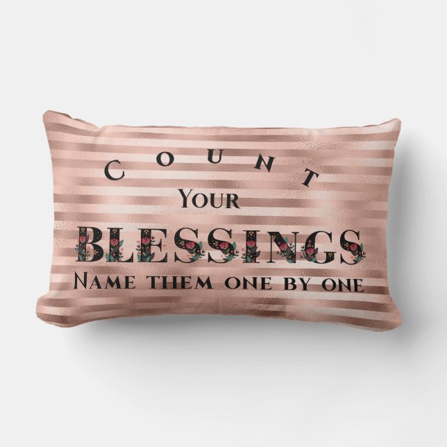 Christian Count Your Blessings Rose Gold Lumbar Cushion (Front)