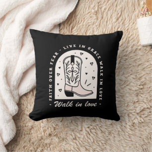 Christian country girl faith quotes cowgirl black cushion