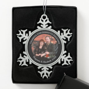 Christian Couples Christmas One Photo Black Snowflake Pewter Christmas Ornament