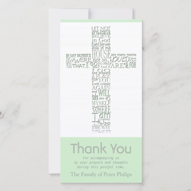 Christian Cross 10 John 14 Sympathy Thank You Card (Front)