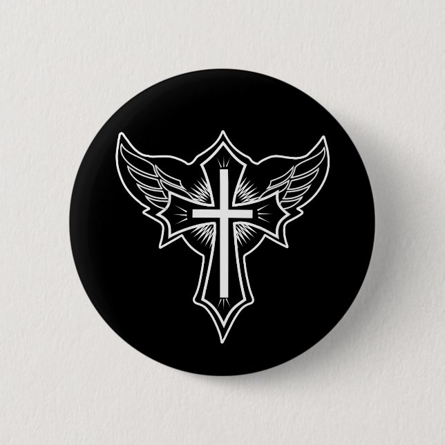 Christian cross 6 cm round badge (Front)