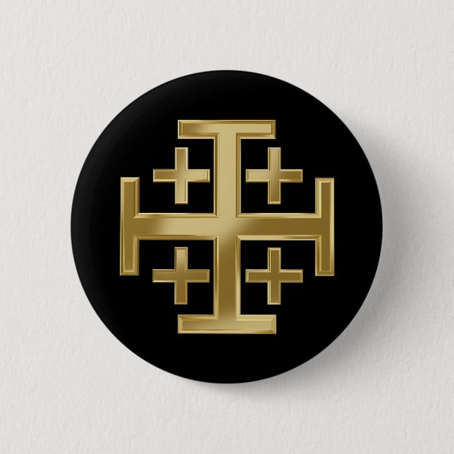 Christian cross 6 cm round badge (Front)