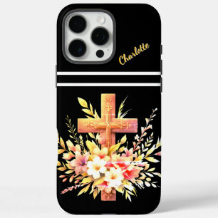 Christian Cross Adorned with Vibrant Spring Blooms iPhone 16 Pro Max Case