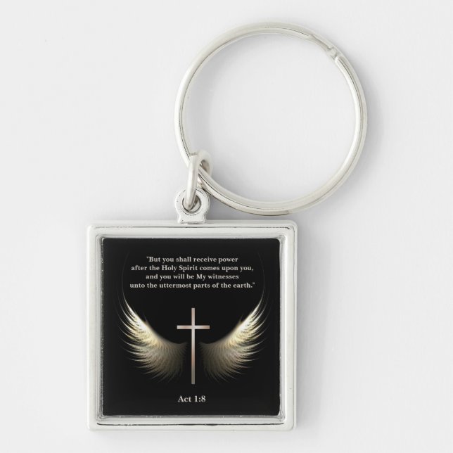 Christian Cross and Spirit Customisable Scripture Key Ring (Front)