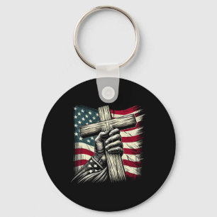 Christian Cross And Usa Flag 4th Of July Jesus Key Ring