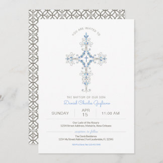 Christian Cross Baby Boy Baptism Invitation