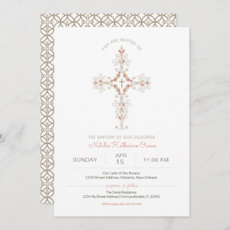 Christian Cross Baby Girl Baptism Invitation