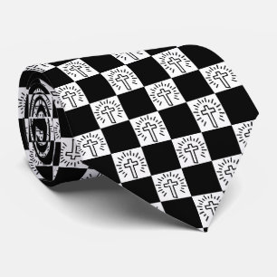 Christian Cross Black and White Tie