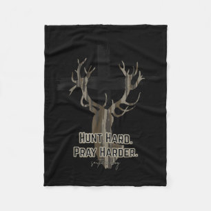 Christian Cross Camo Hunt Hard Pray Harder Deer Hu Fleece Blanket