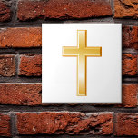 Christian Cross Ceramic Tile<br><div class="desc">The cross is a central symbol of the Christian faith. This tile artwork placed outside or within also serves as a reminder of Christian religious beliefs and spiritual devotion. ***Please note gold colour on artwork is not metallic.***</div>