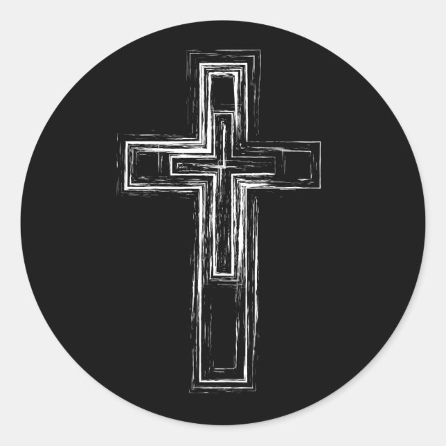 Christian cross classic round sticker (Front)