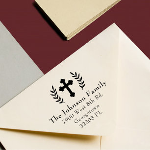 Christian Cross Custom Elegant Return Address Rubber Stamp