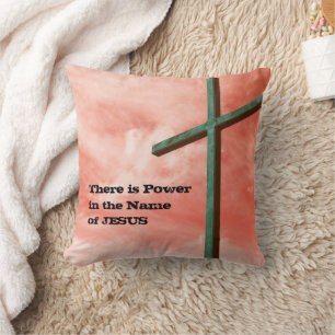 Christian CROSS Easter JESUS Power Name Coral Cushion