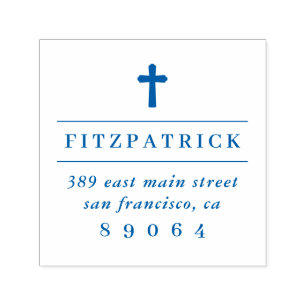Christian Cross Family Name Return Address Self-inking Stamp