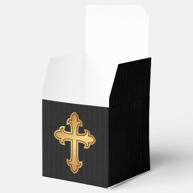 Christian Cross Fleury Gold on Black Favour Box (Opened)