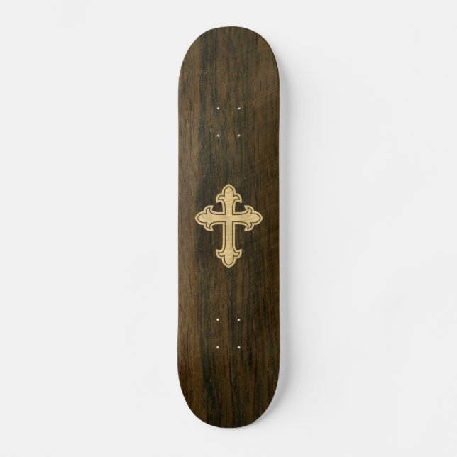 Christian Cross Fleury Maple on Rosewood Skateboard (Front)