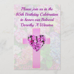 CHRISTIAN CROSS & FLORAL 85TH BIRTHDAY INVITATION