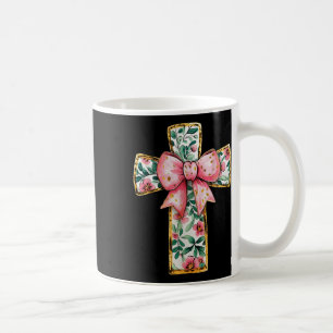 Christian Cross Floral Coquette Bow Pink Religious Coffee Mug