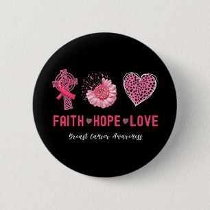 Christian Cross Floral Pink Heart Breast Cancer Aw 6 Cm Round Badge