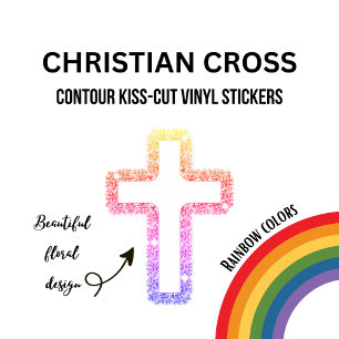 Christian Cross Floral Rainbow Car Sticker