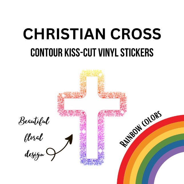 Christian Cross Floral Rainbow Car Sticker (Creator Uploaded)
