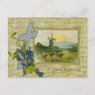 Christian Cross Forget Me Not Windmill Cow Pasture Postcard