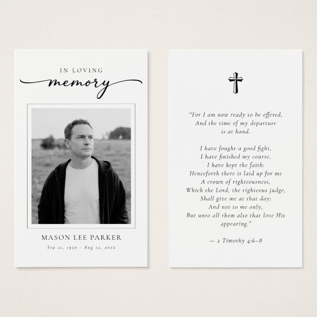Christian Cross Funeral Memorial Photo Prayer Card (Front & Back)