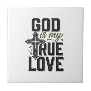 Christian Cross God Is My True Love Vector Ceramic Tile