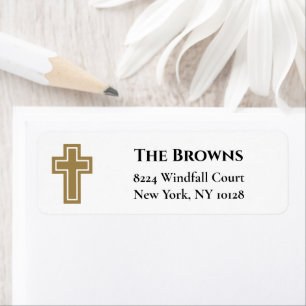 Christian Cross   Gold Return Address Label