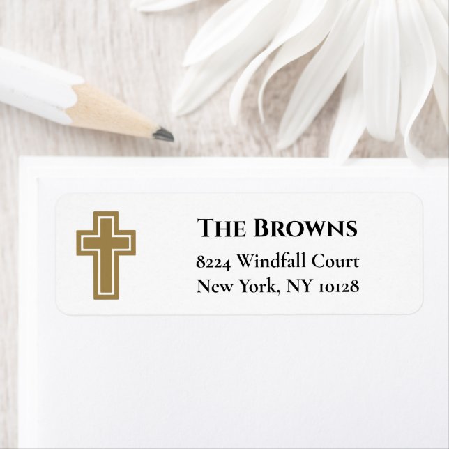 Christian Cross | Gold Return Address Label (Insitu)