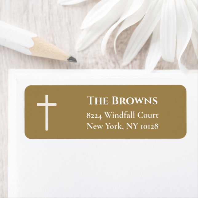 Christian Cross | Gold Return Address Label (Insitu)
